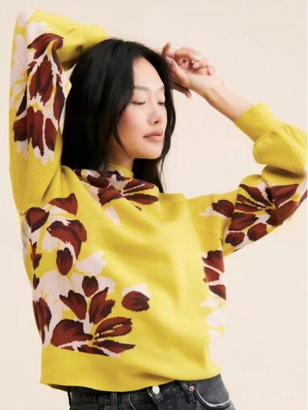 Anthropologie The Beatriz Floral Mock Neck Sweater Size Large